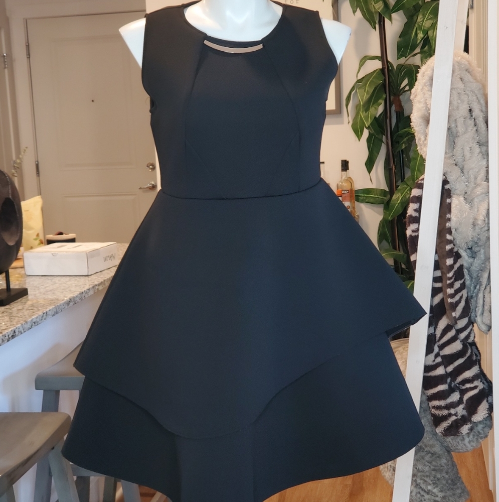 Eloqui black structured tiered cocktail dress